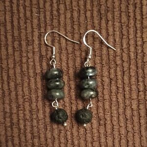 Elegant Labradorite And Lava Rock Beaded Earrings